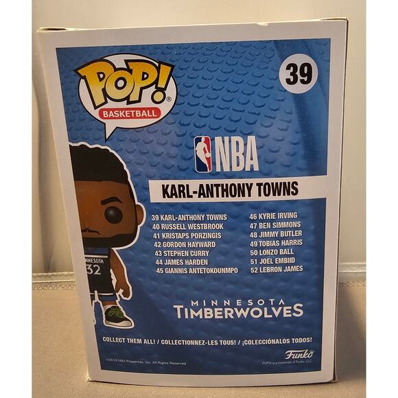 Karl-Anthony Towns 2018 Funko Pop Vinyl #39 - Minnesota Timberwolves - NBA - NIB - Picture 3 of 6
